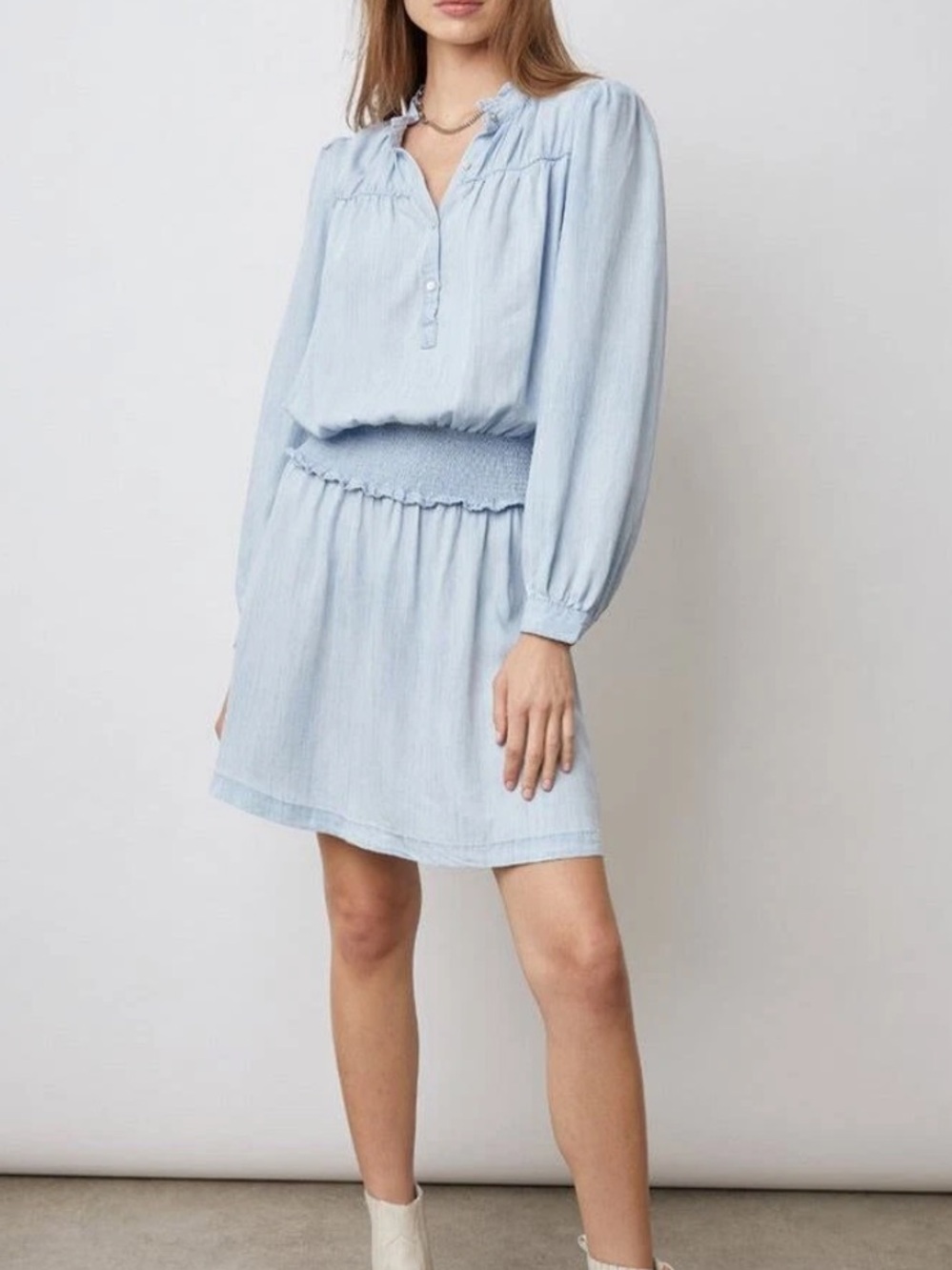 Rails Light Blue Smocked Shawna Long Sleeve Dress Small